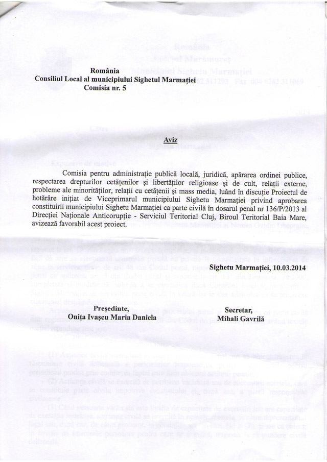 EXCLUSIV SIGHET 247 – Documentele în original prina care Consiliul local Sighet se constituie parte civilă în dosarul Parcometrele împotriva lui Ovidiu Nemeș