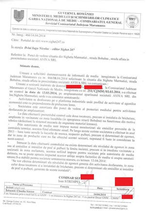 Răspuns oficial al Gărzii de mediu Maramureș cu privire la poluarea generată de AVIVA SRL pe strada Bobâlna din Sighet